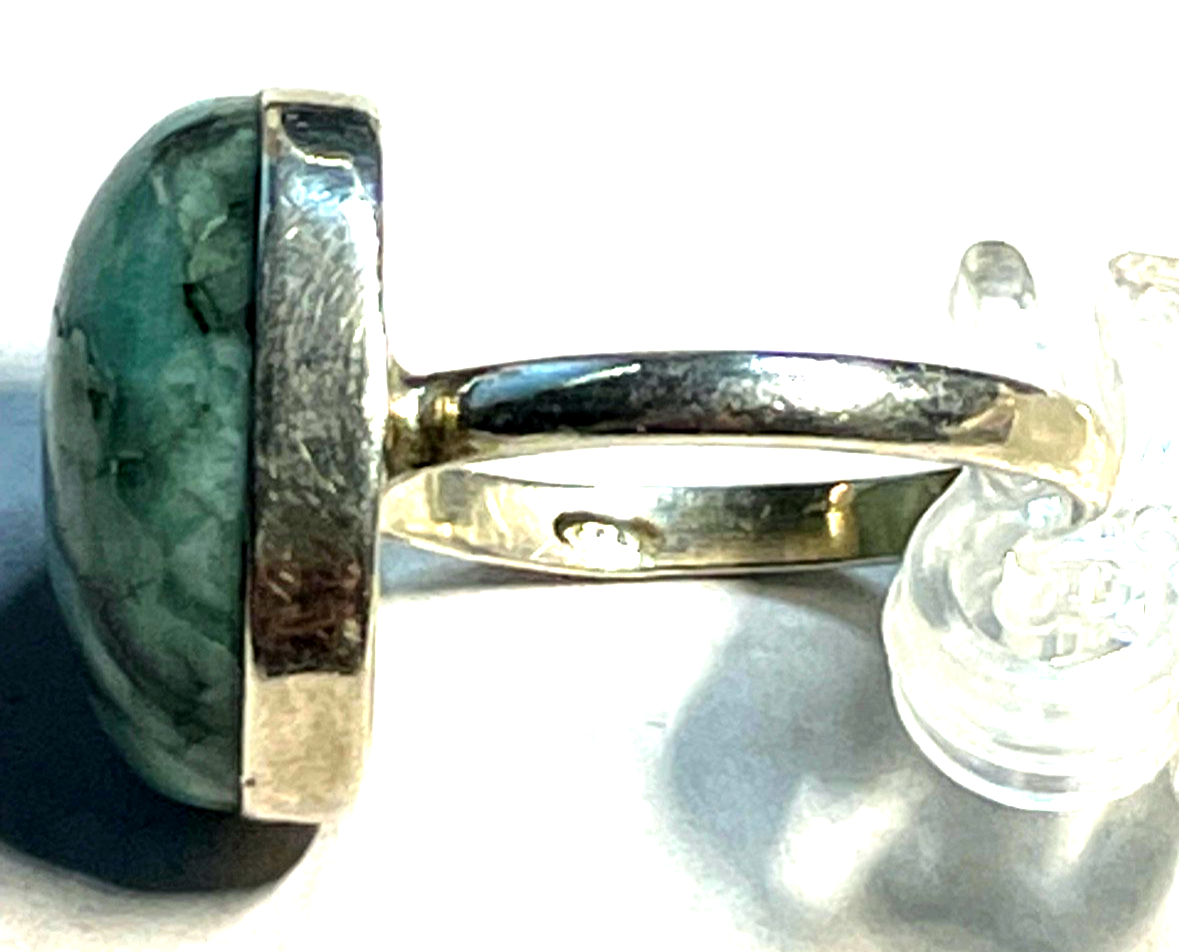 Solider 925 Silber Ring Amazonit Cabochon Besatz Handarbeit Ø 19 mm RG 60 gepfl.5