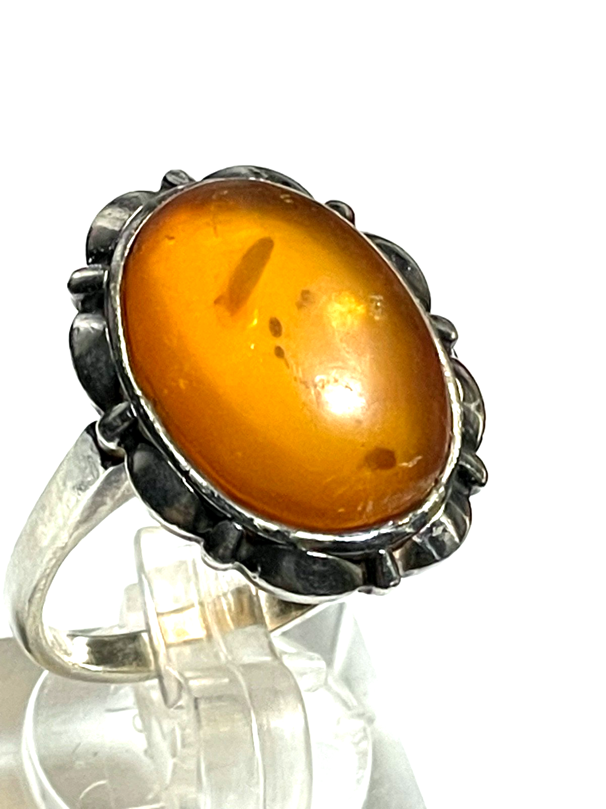 Antik 835 Silber Ring Bernstein Cabochon RG 59 Ø 18,8 solide Qualität0