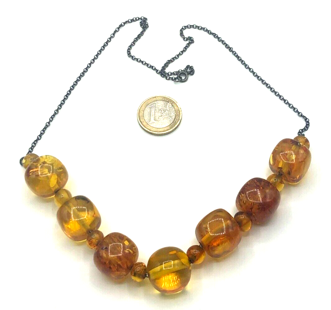 Vintage stattliche Bernstein Kette 925 Silber amber necklace 37 Gramm L 58 cm0