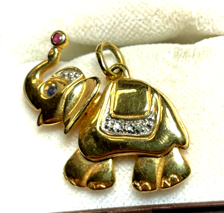333 Gold 8 K Gelbgold Anhänger Charm Elefant beweglich + Farbsteine Juwelier2