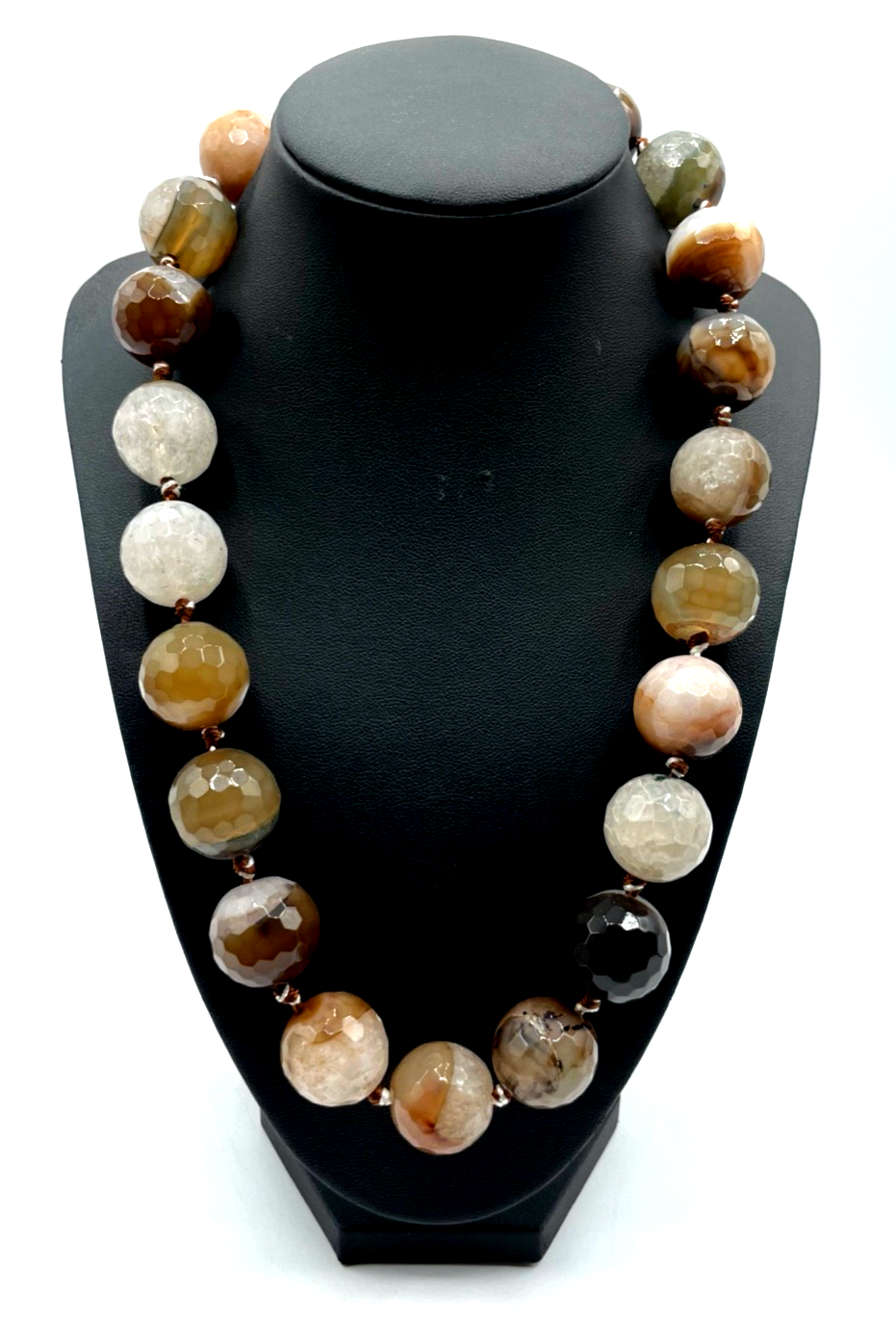 Mega Statement Achat facettierte runde Natur Steine Ø 20 mm Halskette Karabiner0