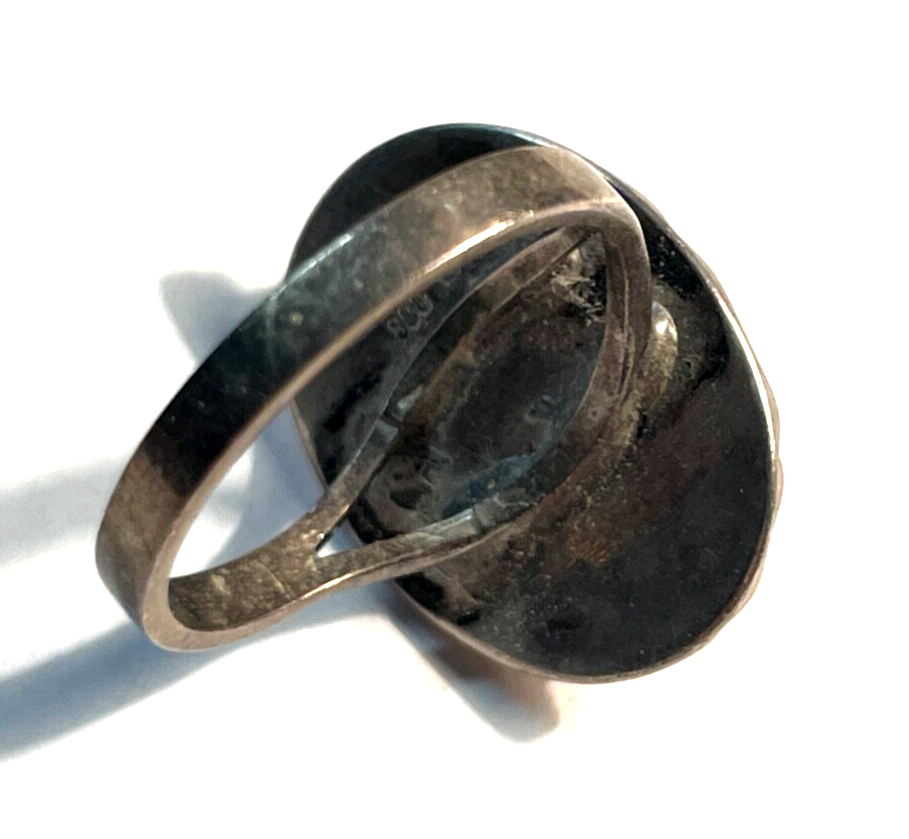 Vintage 835 Silber Ring Rosenquarz Cabochon Ø 17,5 mm RG 55 solide Qualität7
