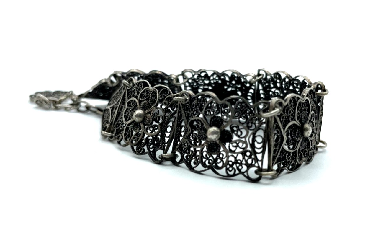 Antik 800 Silber Armband Filigransilber Handarbeit L 18 cm bis 20,5 cm B 17 mm6