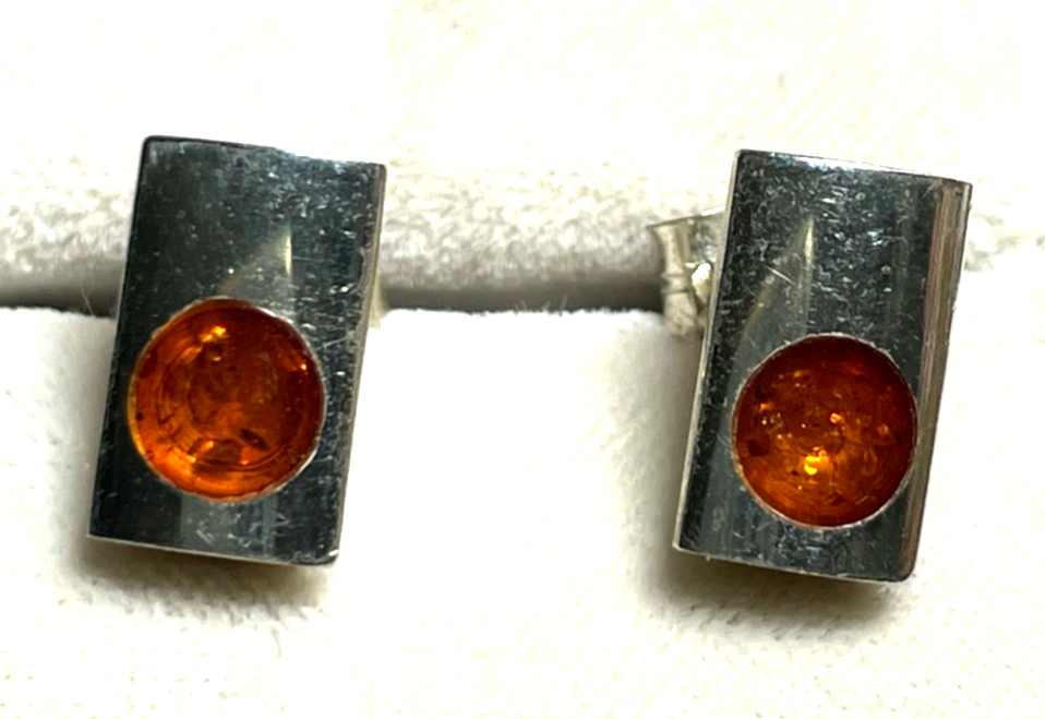 Massive 925 Silber Design Ohrstecker modern mit Bernstein sehr gepflegt Juwelier7