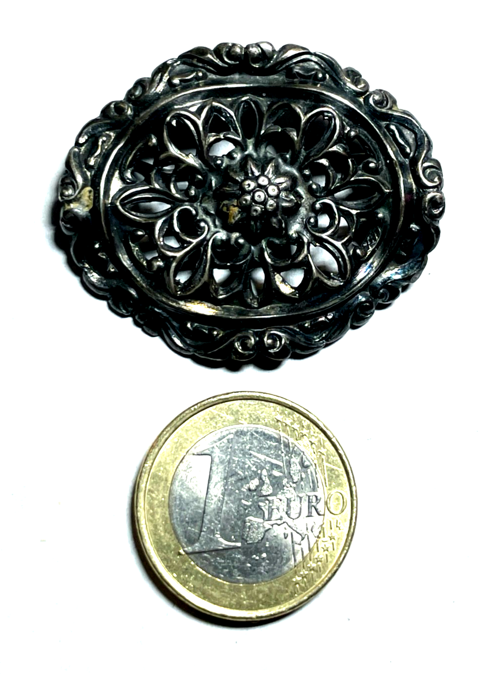 Antik ovale 835 Silber Brosche Durchbruch Dekor Trachten Folklore Landhaus Mode3