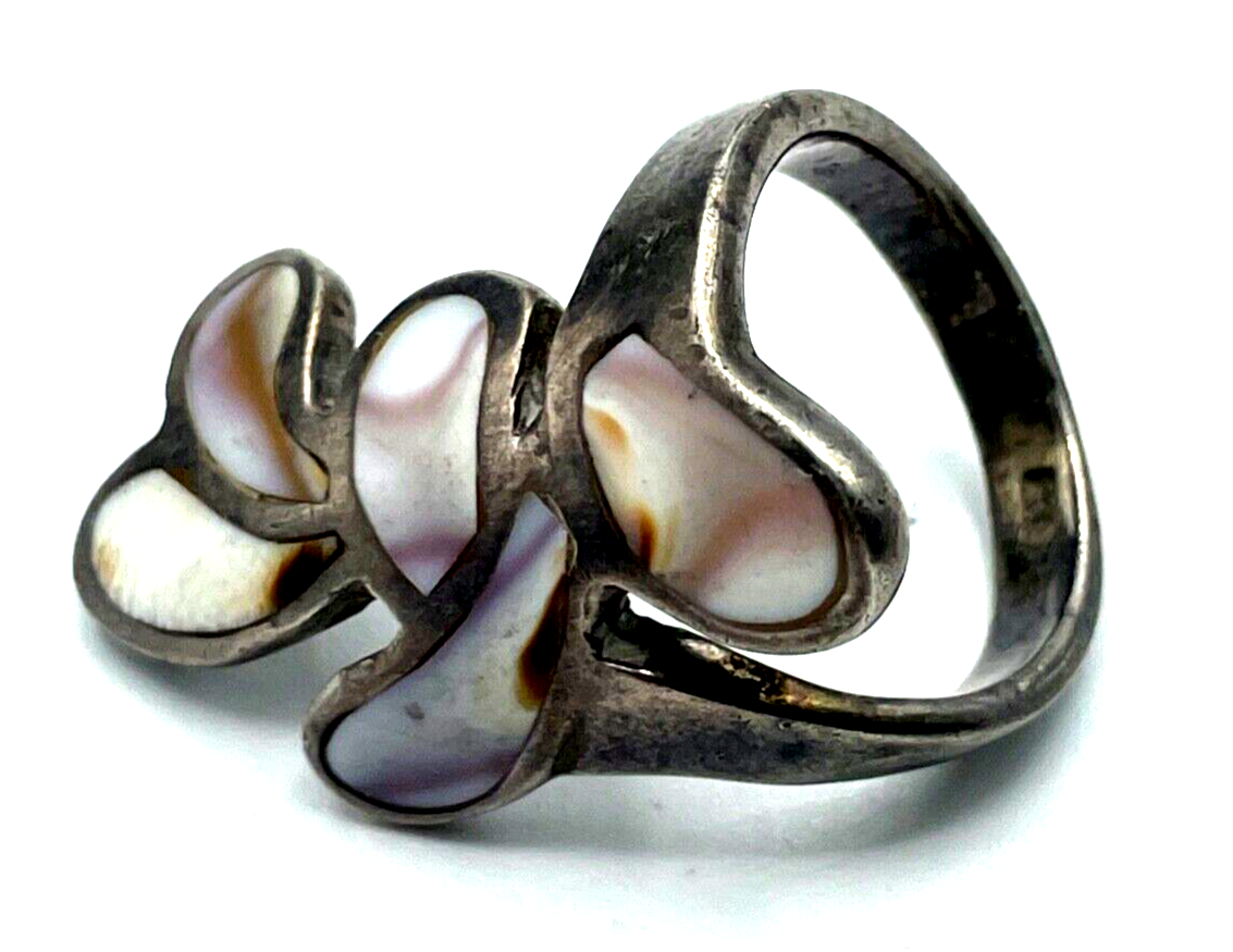 Vintage Ethno Style 925 Silber Ring Perlmutt Einlage Ø 17,5 RG 55 Handarbeit5