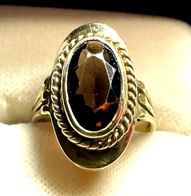 Vintage 333 Gold 8 K Rauchquarz Ring Ø 16,5 mm RG 52 Juwelier Qualität gepfl.2