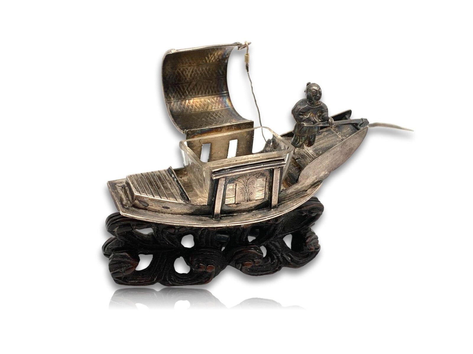 Miniatur Sampan Dschunke Boot mit Glaseinsatz - Silber - Luen Wo Shanghai 19005