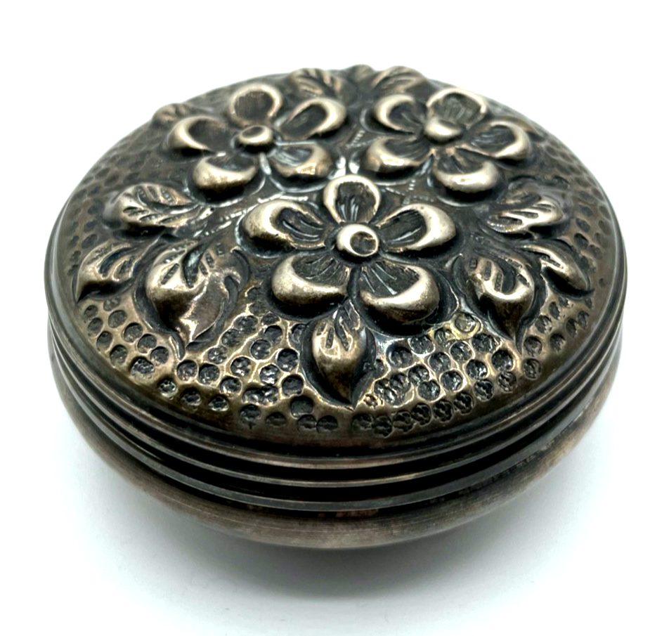 Antik 900 Silber Dose Deckeldose floral Dekor halbplastisch Ø ca. 75 mm 47,12 Gr0
