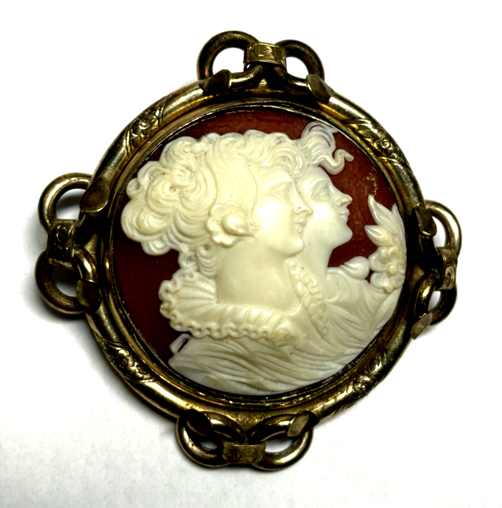 Antik Mega gr. Anstecknadel Brosche / Anhänger drehbar 2 Motive Golddouble3