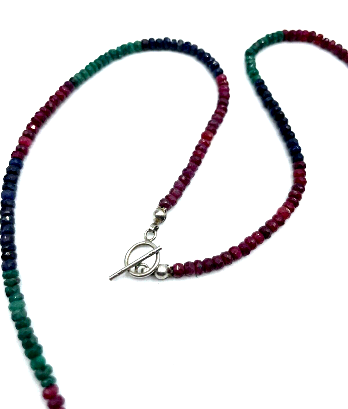 60 cm Smaragd Saphir Rubin Edelstein Mix Kette facettierte Rondelle 925 Silber5