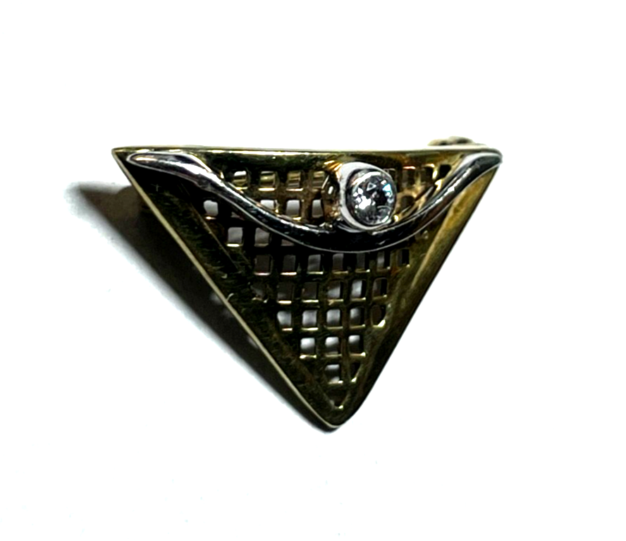 333 Gold 8 K bicolor Brosche Anstecknadel mit Weißtopas Juwelier Handarbeit2