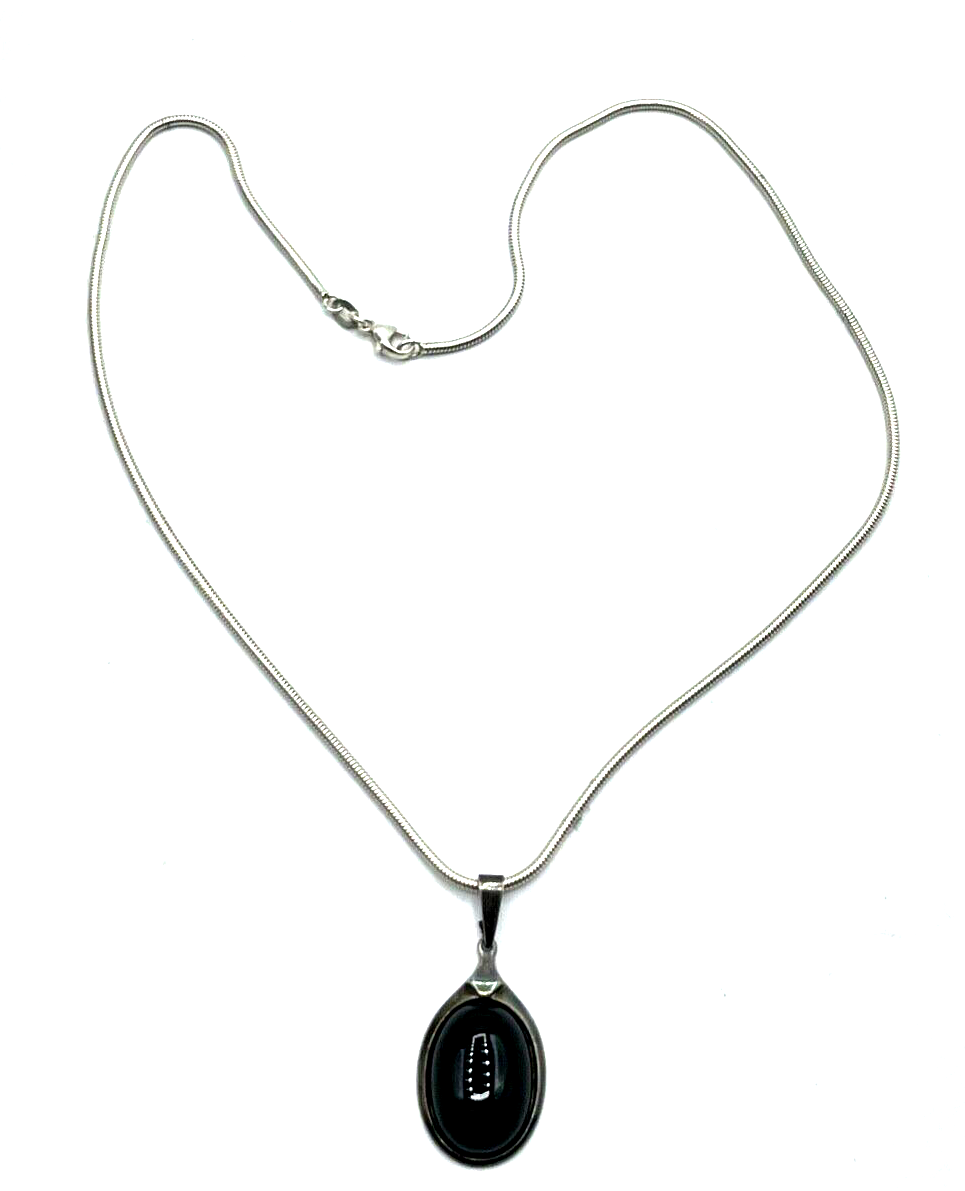 925 Silber Kette Schlangenkette 42,5 cm mit schwarzem Onyx Anhänger L 35 mm gepf4