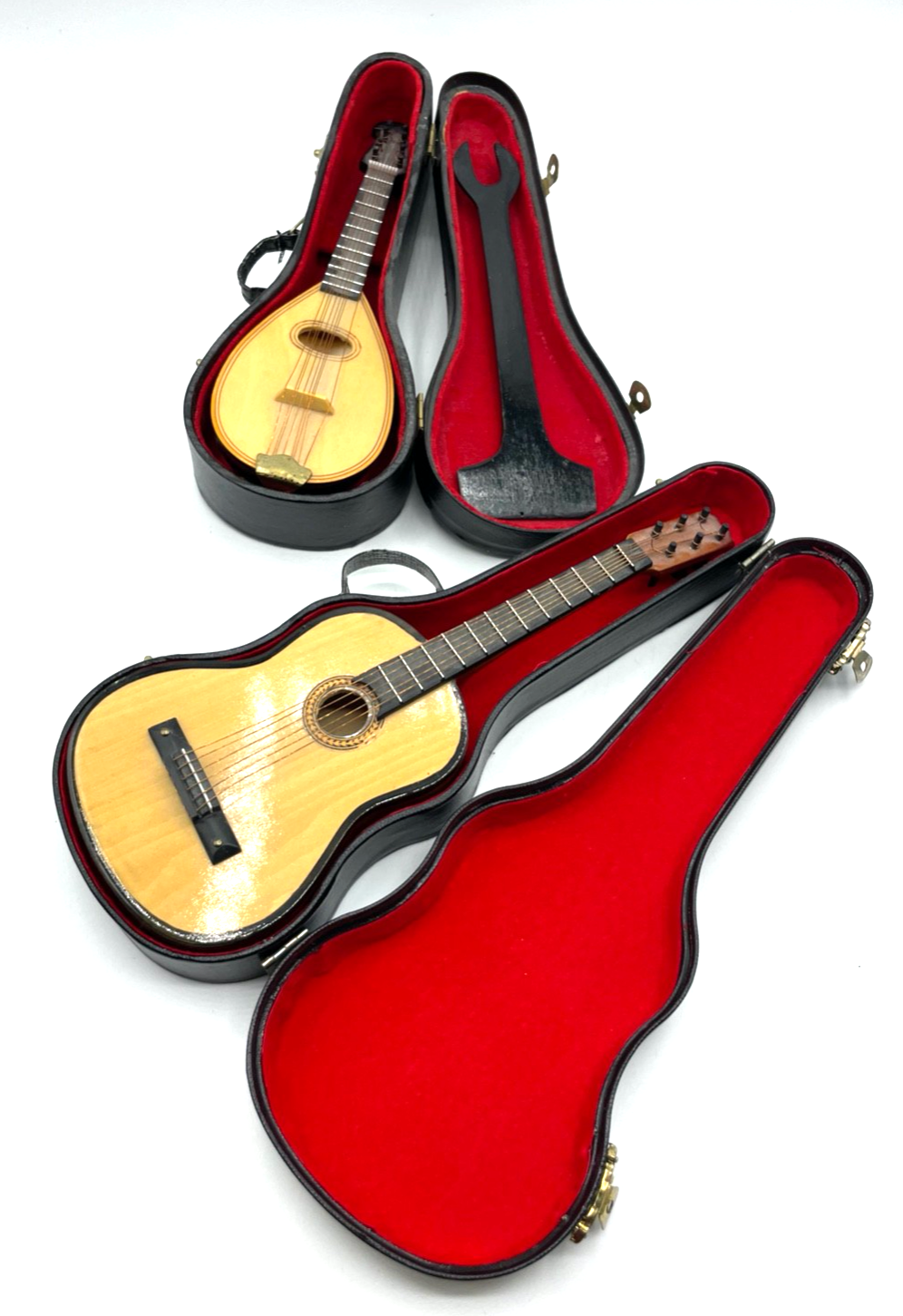 2 x Miniatur Musikinstrument Gitarre + Mandoline im Koffer Handarbeit gepflegt0