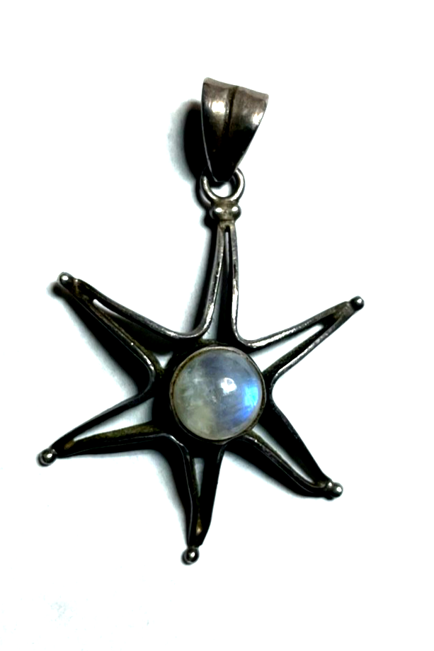 925 Silber Anhänger Sonne oder Stern mit 1A Mondstein Cabochon Handarbeit unisex3