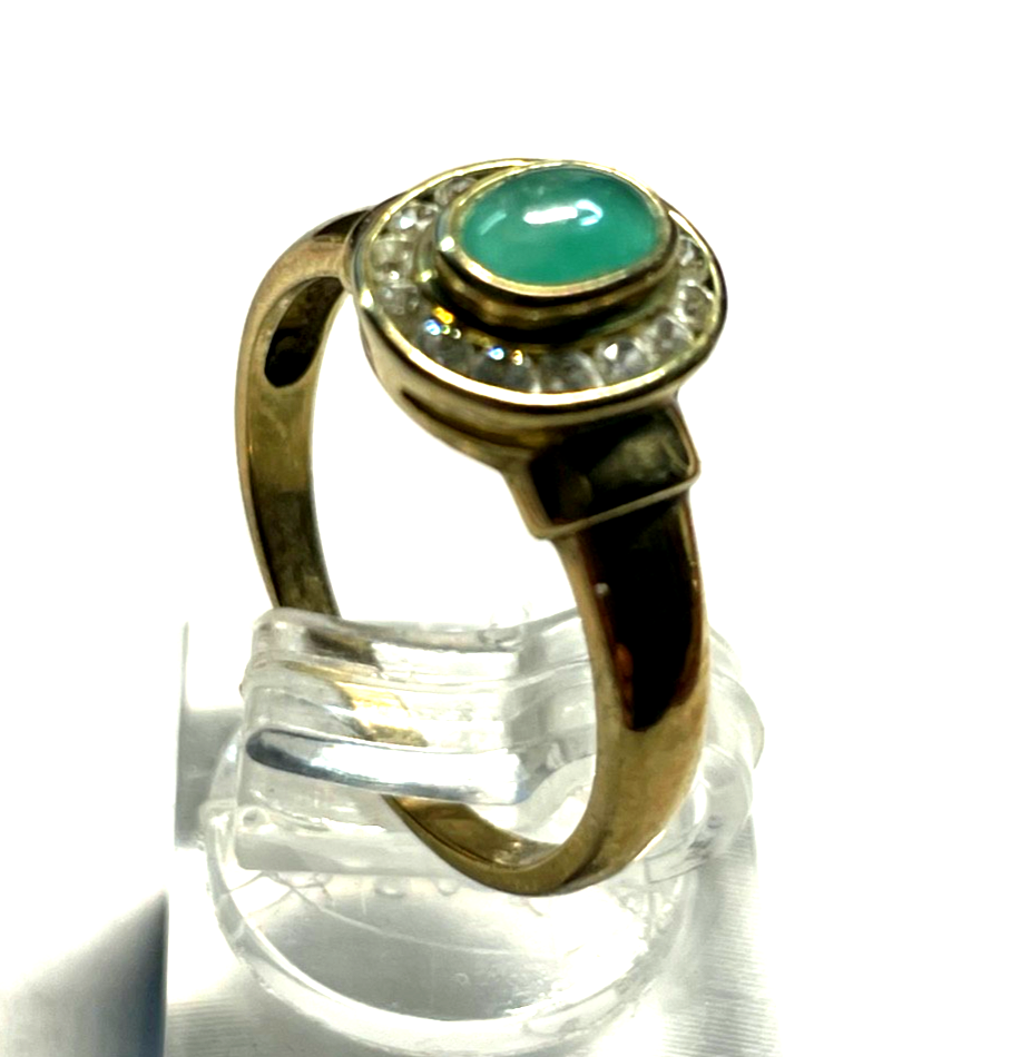 333 Gold 8 K Ring Smaragd Cabochon+ Weißtopas Ø 17,5 mm RG 55 Juwelier Qualität2