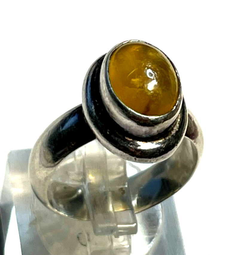 925 Silber Ring Bernstein Cabochon oval RG 54 Ø 17 mm solide Qualität gepflegt2