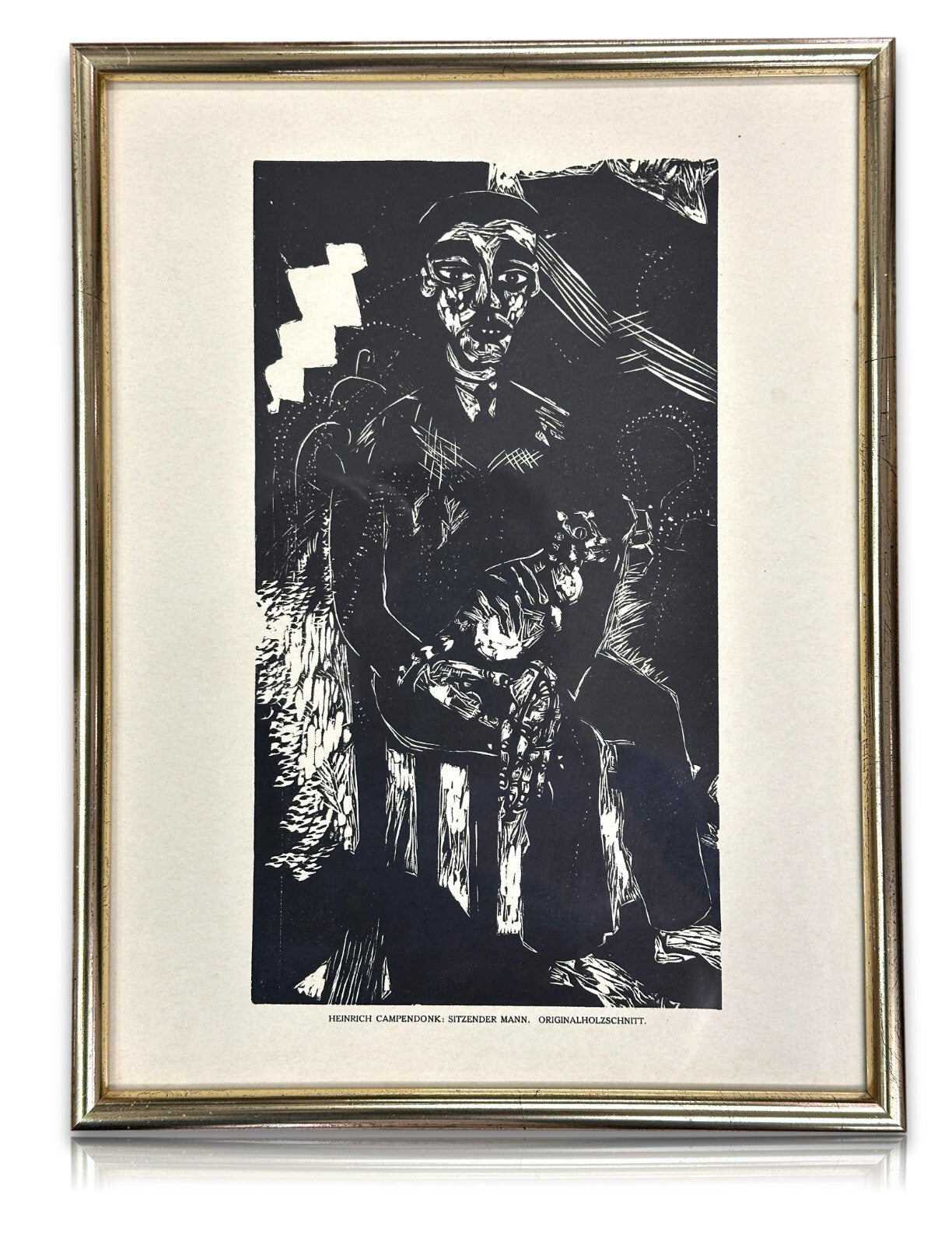 Heinrich Campendonk 1889-1957 - Holzschnitt Woodcut - 'sitzender Mann' - 19190