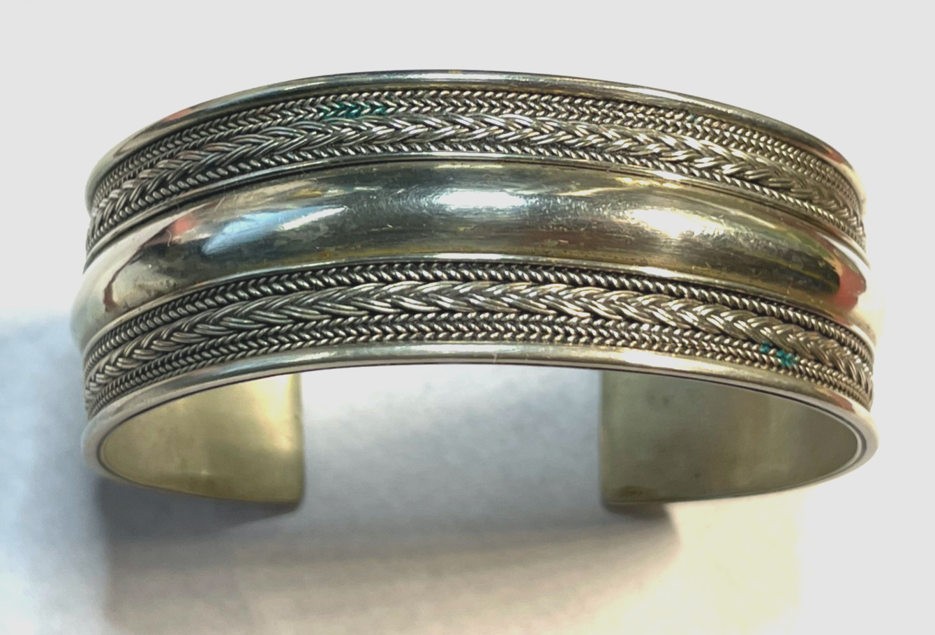 Unisex Ethno Style 925 Silber solider Armreif Armspange 23 mm breit flexibel6