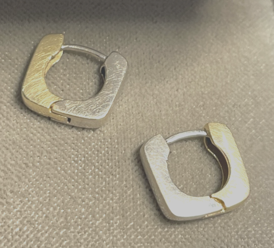 585 Gold 14 K Ohrringe Creolen bicolor eckige Klappcreolen  Ohrringe Juwelier0