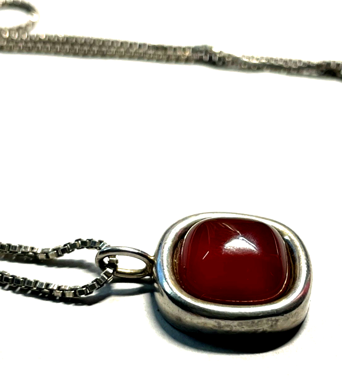 Vintage FS Franz Scheurle Karneol Cabochon Anhänger 925 Silber an Silberkette3