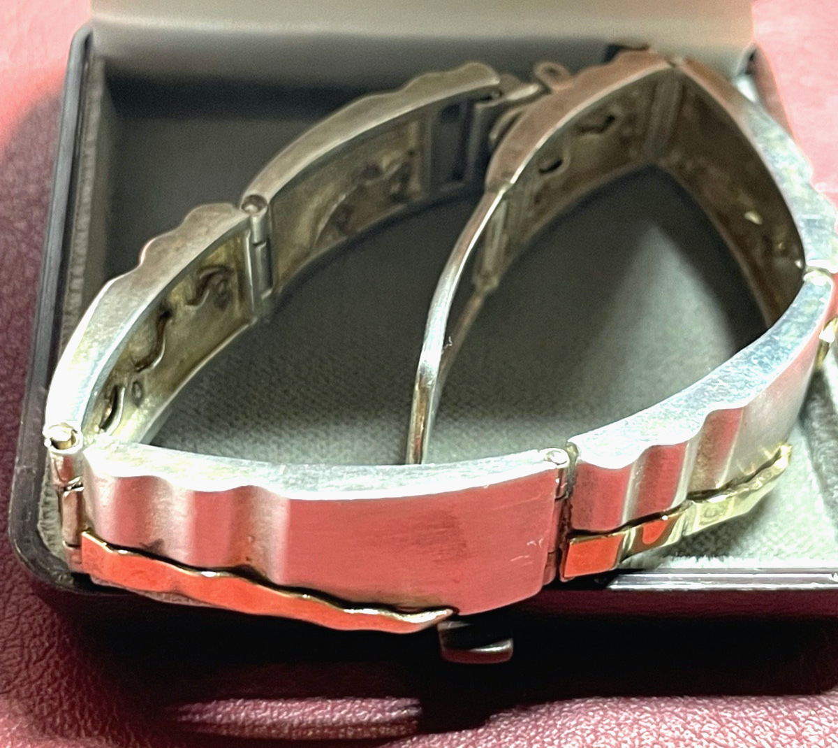 Solides 925 Silber Armband Unikat teilvergoldet L 21,5 cm B 13 mm Juwelier12