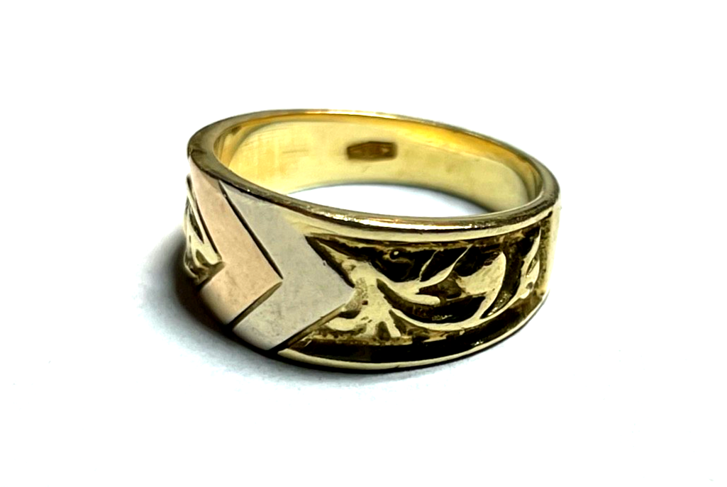 Vintage 750 Gold 18 K Goldring tricolor Bandring massiv Ø 17,2 mm RG 54 Juwelier1