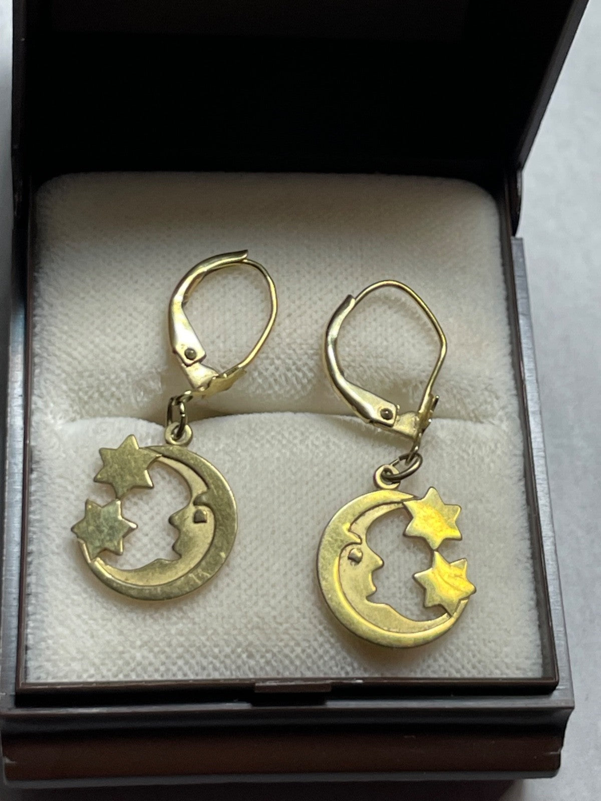 333 Gold 8 K Ohrringe Ohrhänger Mond Halbmond + Sterne L 32 mm sehr gepfl.2