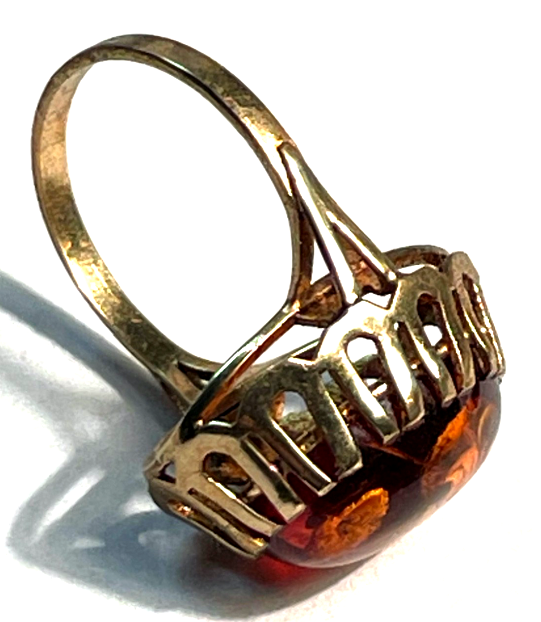 Vintage 333 Gold 8 K Ring Bernstein Cabochon Etagen Fassung Ø 17 mm RG 549