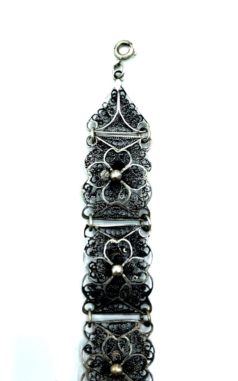 Antik 800 Silber Armband Filigransilber Handarbeit L 18 cm bis 20,5 cm B 17 mm3