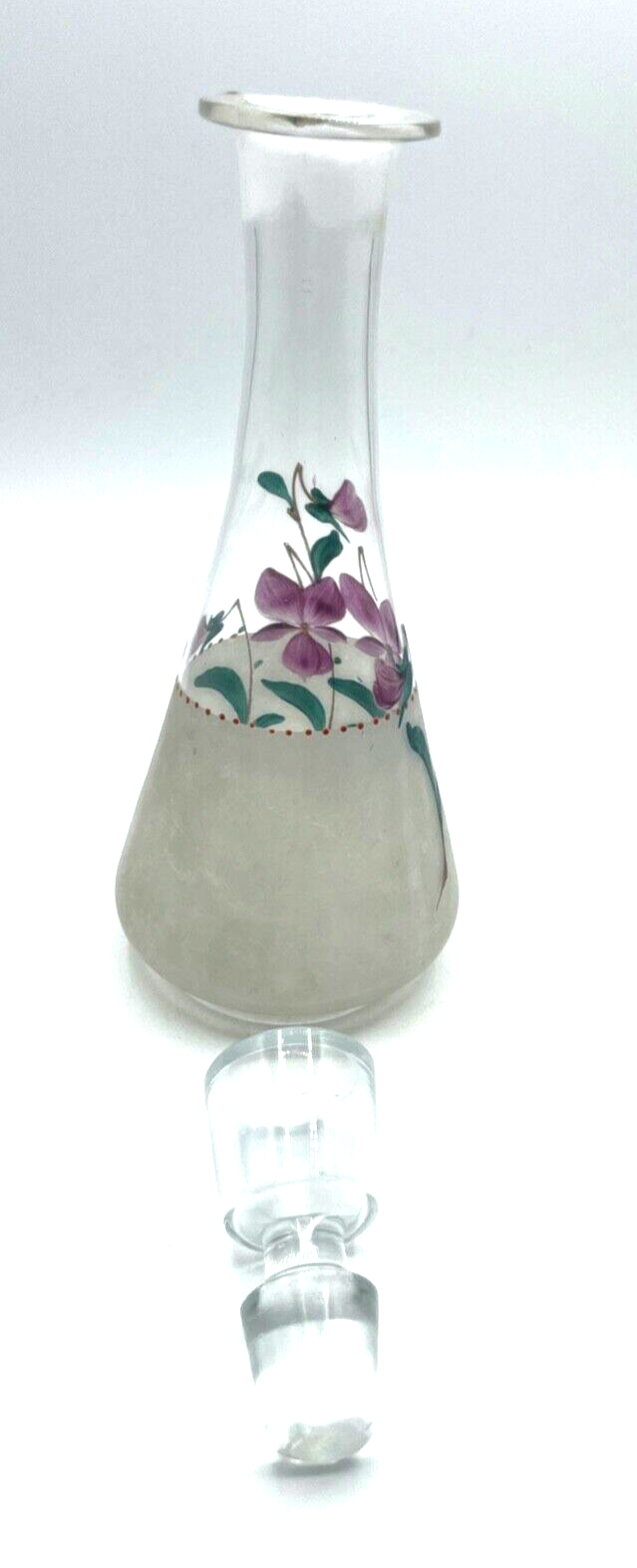 Antik Glas Karaffe Likörkaraffe um 1900 mit Veilchen Dekor Handgemalt H 24 cm6
