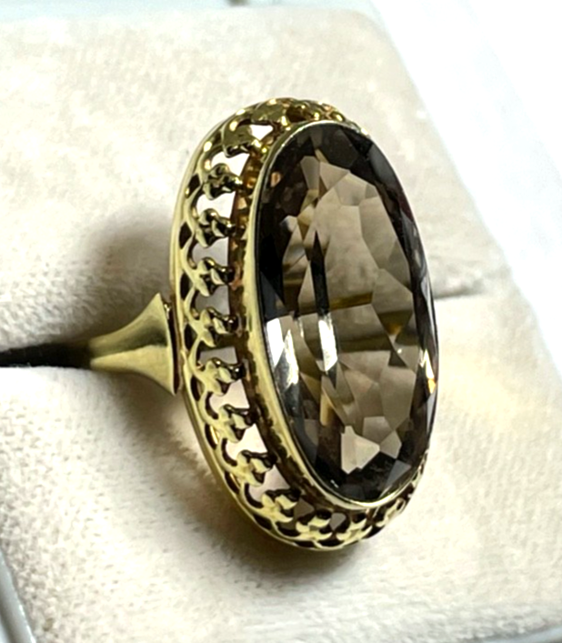 Vintage Design 333 Gold 8 K Ring Rauchquarz Ø 17,5 mm RG 55 Juwelier wunderschön0