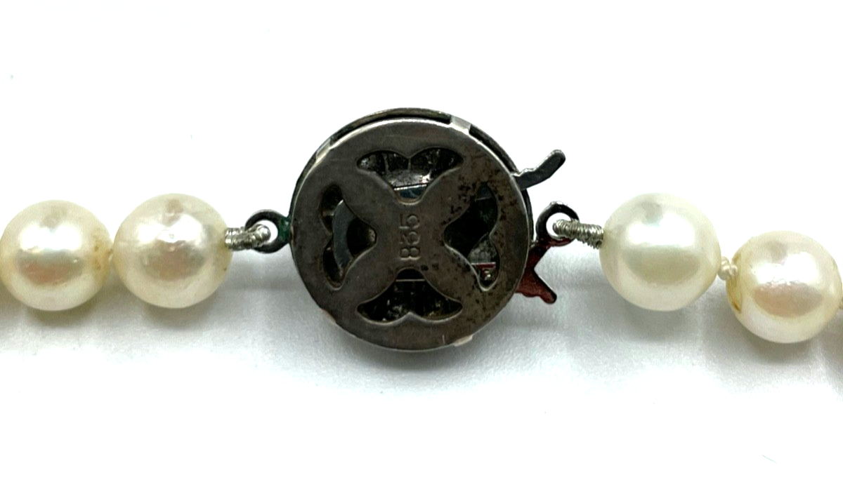 Vintage echte Zuchtperlen Kette Perlenkette 835 Silber Kastenschliesse geknüpft3