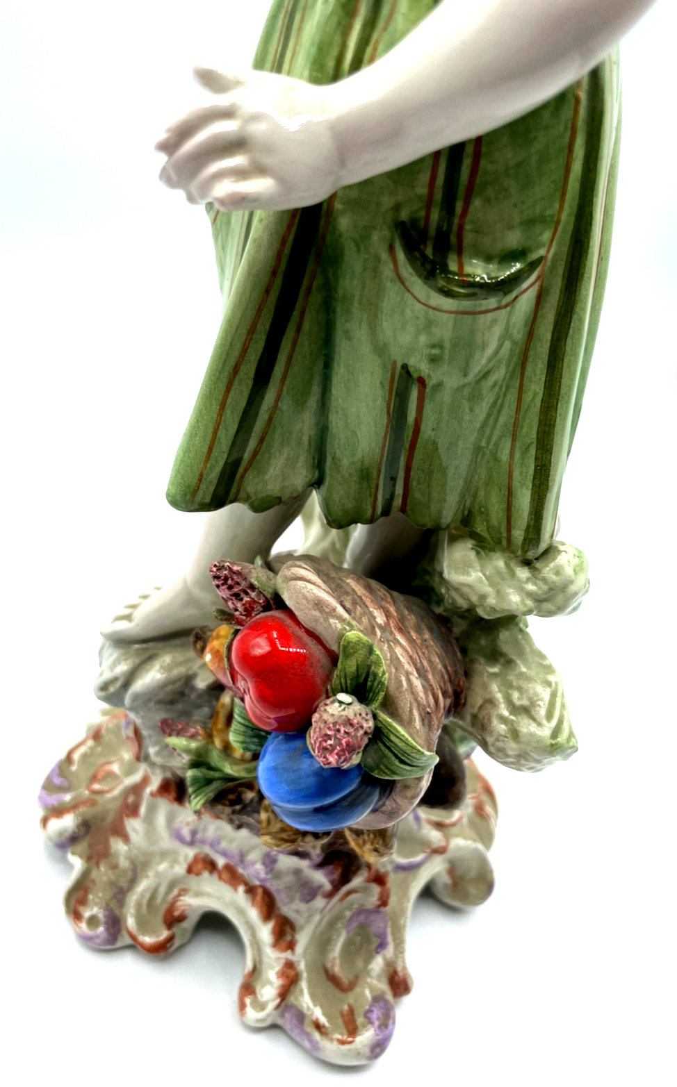 Antik große Porzellan Figur handbemalt aus Italien H 31,5 cm Mädchen Obstkorb7