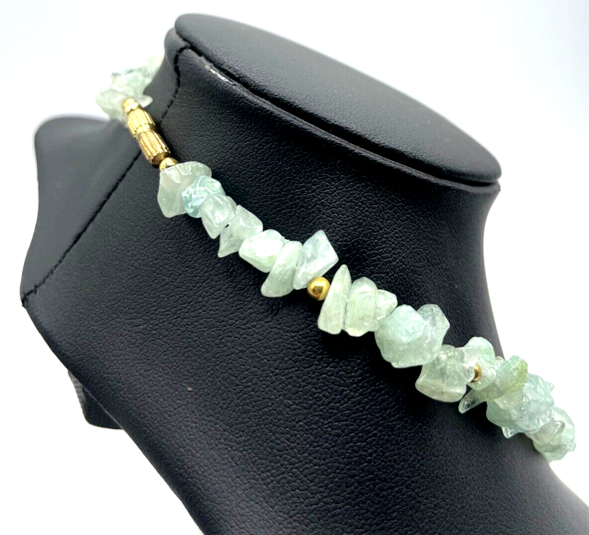 Vintage Aquamarin Edelstein Kette Collier Splitterkette Handarbeit L 44 cm gepfl1