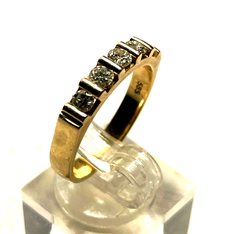 Solider massiver 585 Gold 14 K Ring 5 Brillanten 0,5ct. Ø 17,8 mm RG 56 Juwelier4