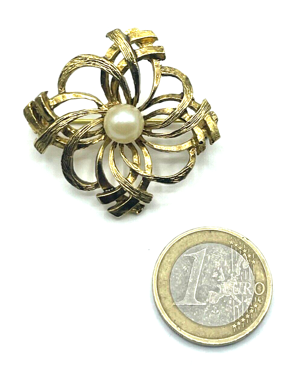 Klassische Eleganz Brosche Anstecknadel vintage weiße Perle Ø 40 mm vergoldet1