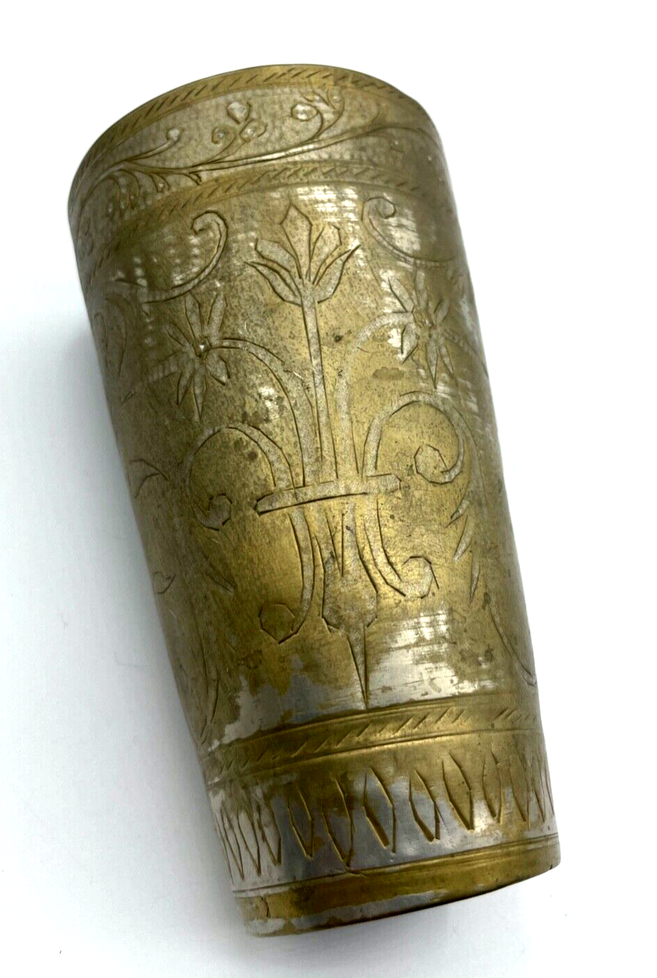 Alter Metall Becher Handarbeit Messing Zinn Isfahan Kunsthandwerk H 16 cm Nr. 36