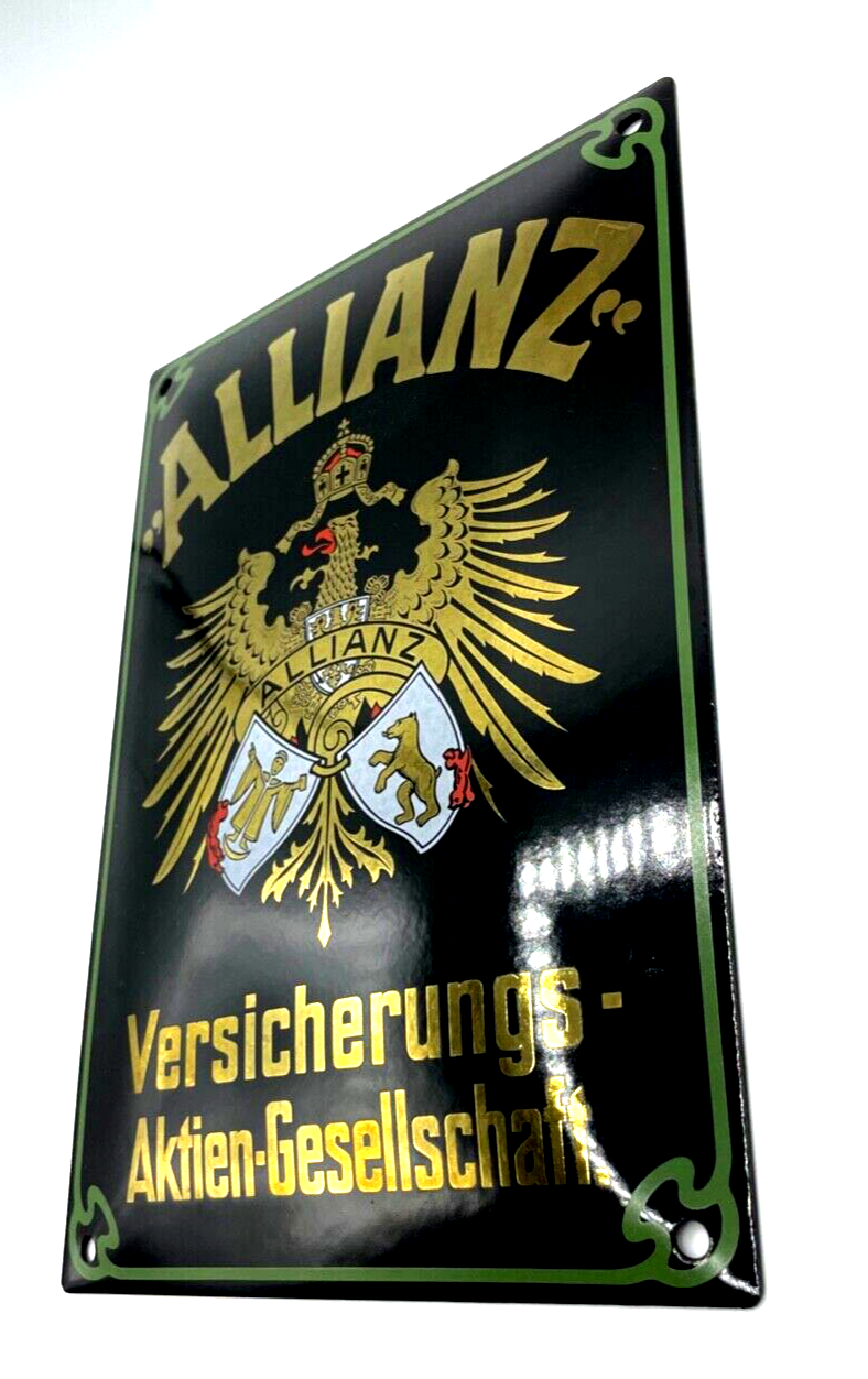 Attraktives Allianz Emailschild gewölbt Jugendstil Dekor 25 x 17 cm4