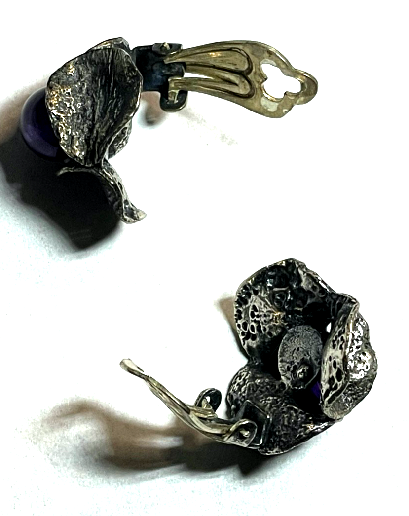 Stattlich elegante vintage 800 Silber Ohrclips Clips Amethyst Modernist Design9