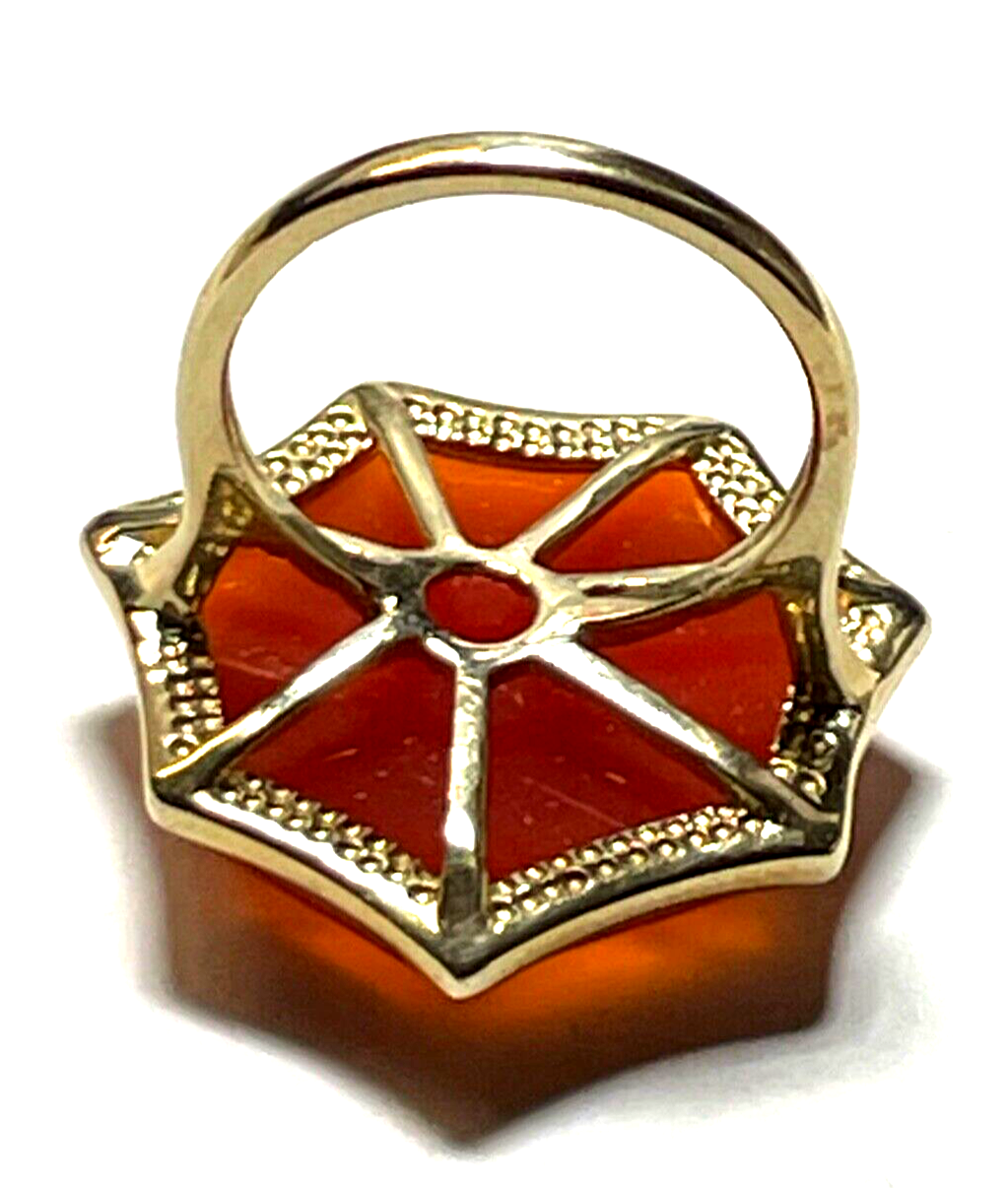 375 Gold 9 K Ring großer Karneol Cabochon Stern Ø 17 mm RG 54 Juwelier neuwertig3