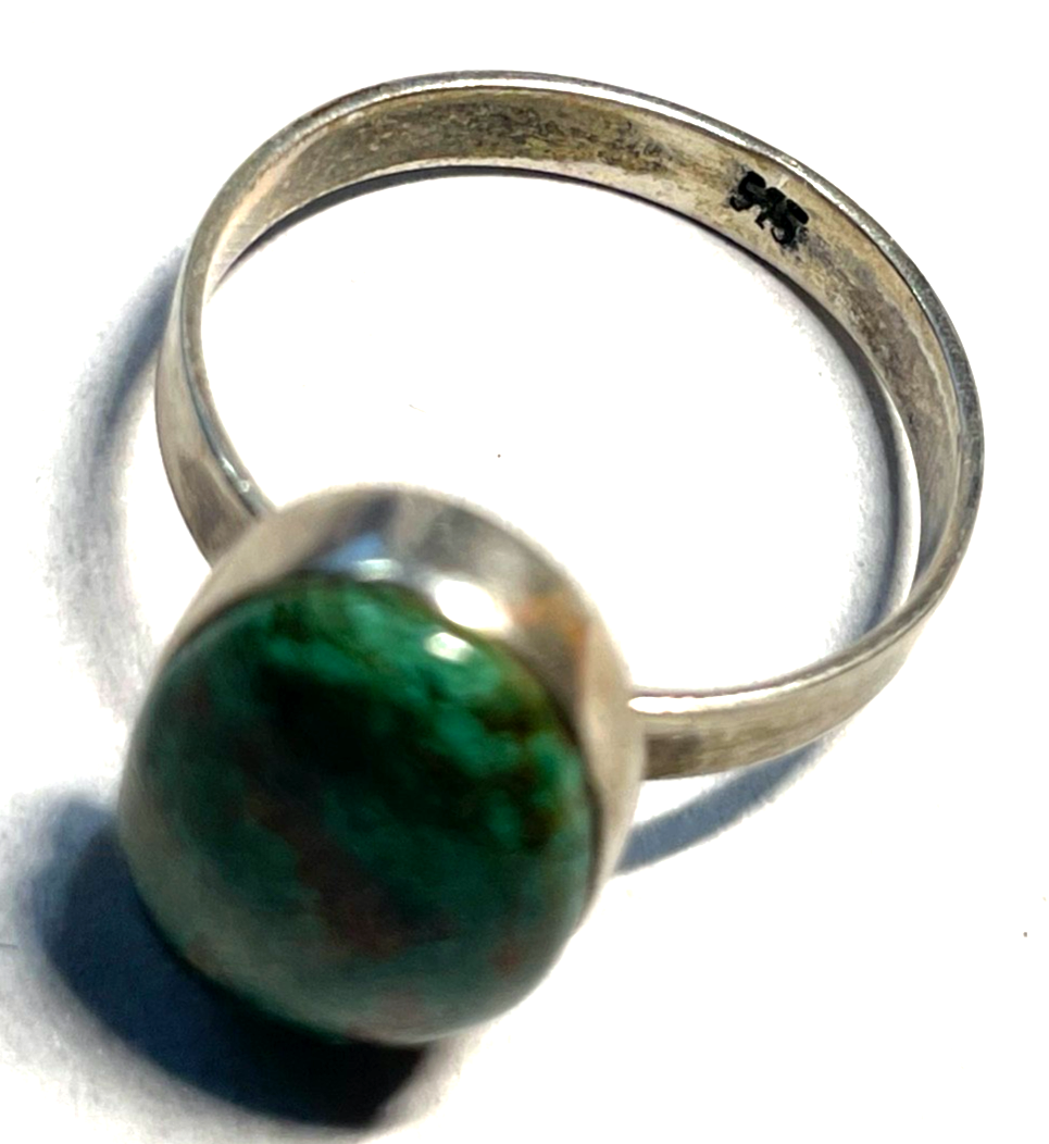 Solider 925 Silber Ring Chrysokoll Cabochon Besatz Handarbeit Ø 17 mm RG 54 Nr.14