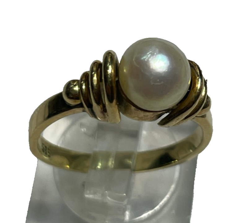 Solider Klassiker 585 Gold 14 K Ring 17,5 mm RG 55 Natur Perle Juwelier 4,25 Gr.6