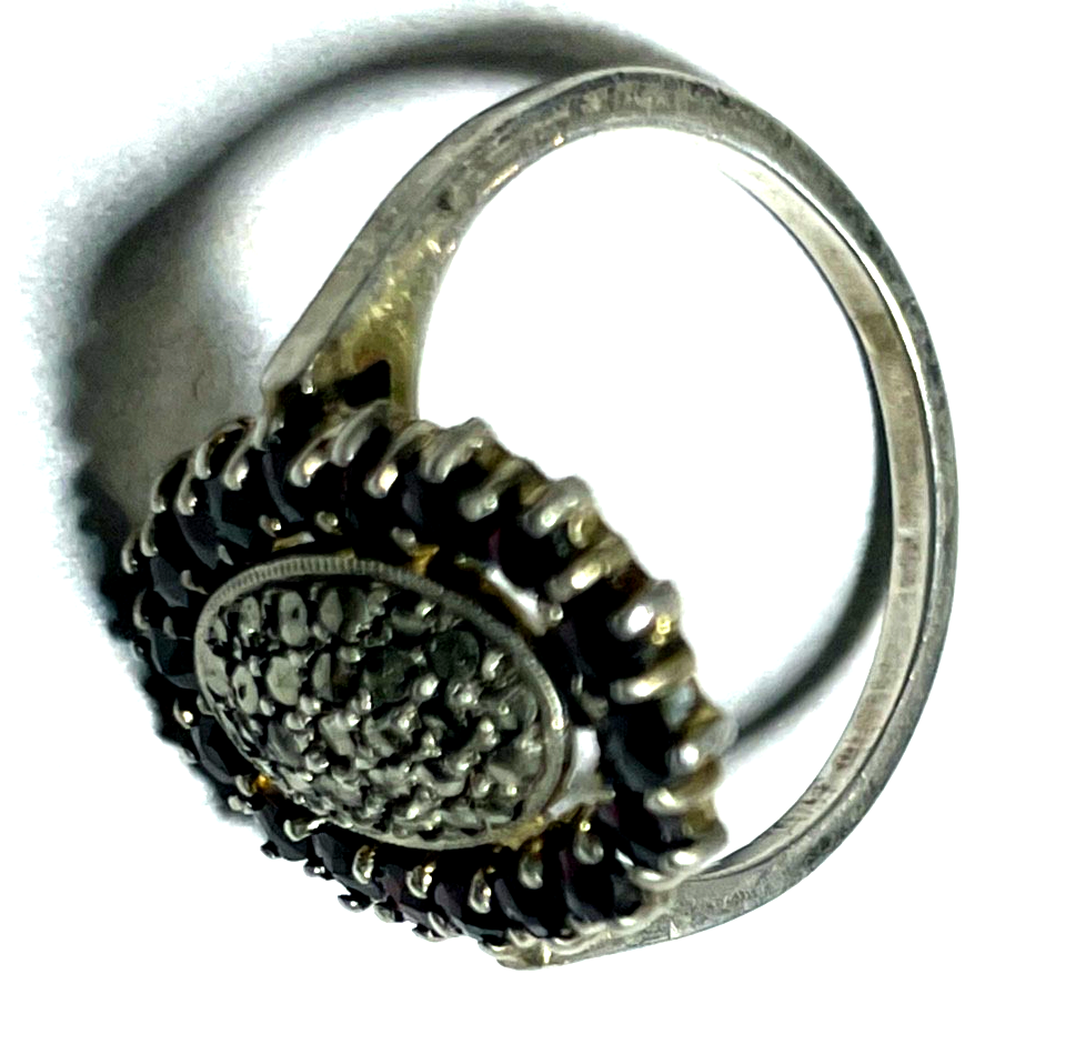 Antik 835 Silber Ring Markasiten + Granat um 1920 sehr gepflegt RG 54 Ø 17,2 mm6