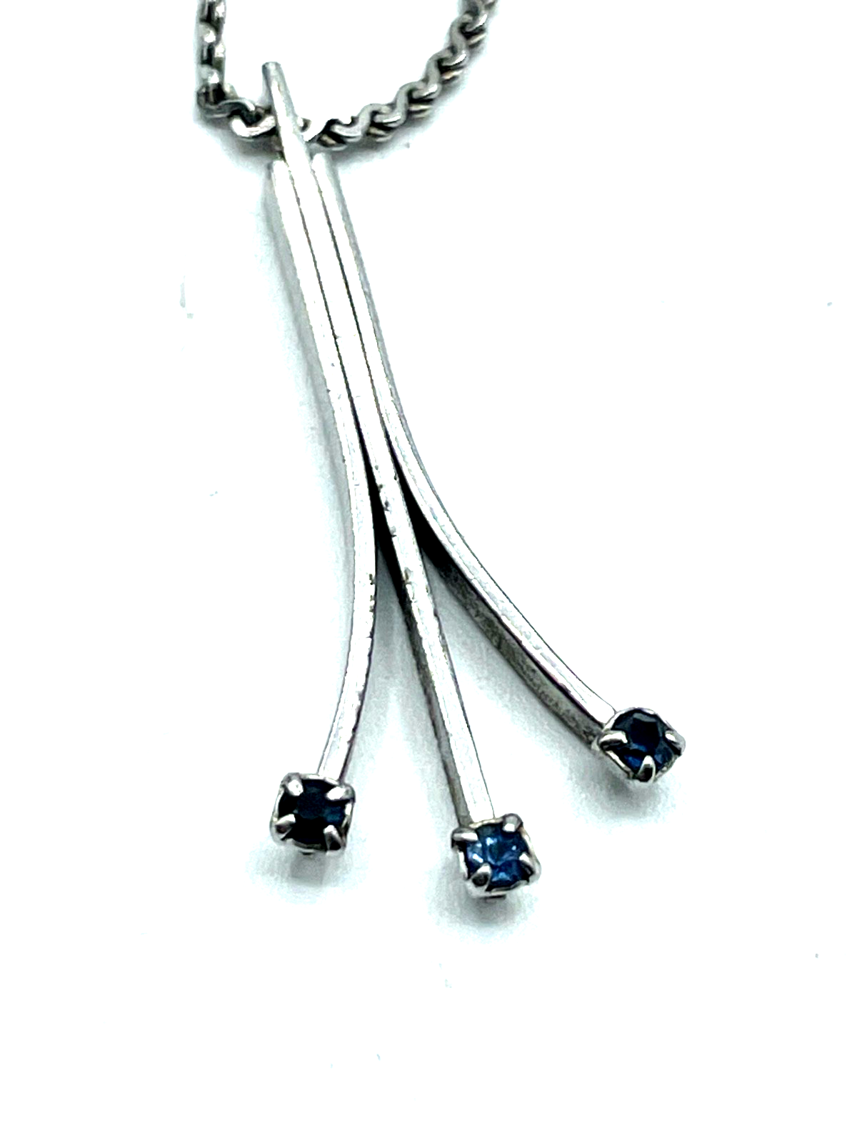 Vintage AVON Schmuck in 925 Silber Kette mit Anhänger blaue Farbsteine 70erJ3