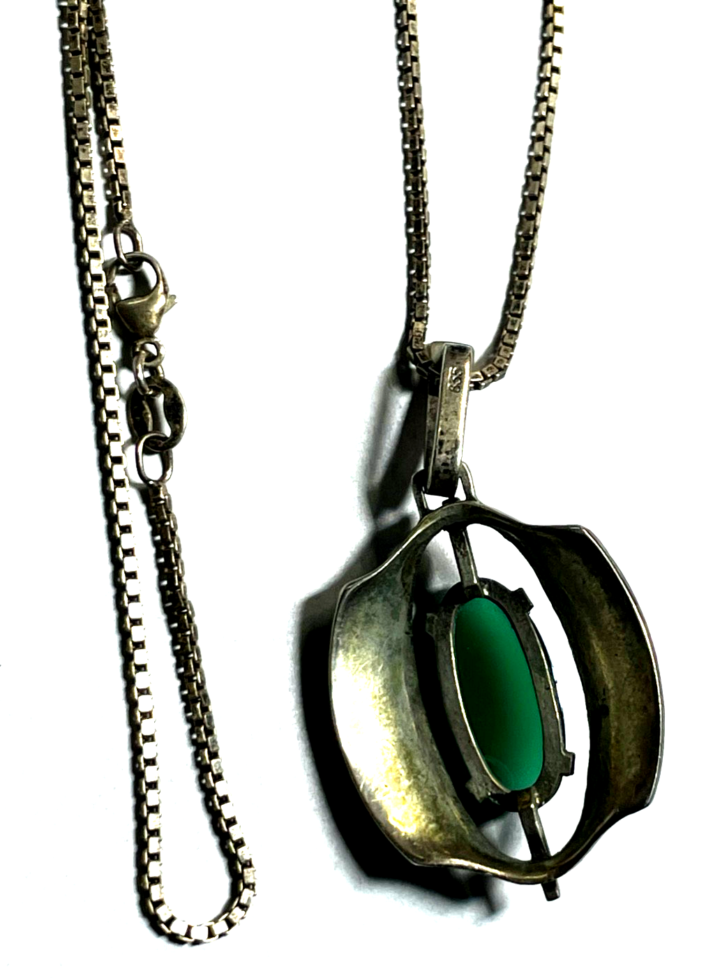 Vintage 70erJ Design 925 Silber Kette + 835 Anhänger Chrysopras Brutalist gepfl.6