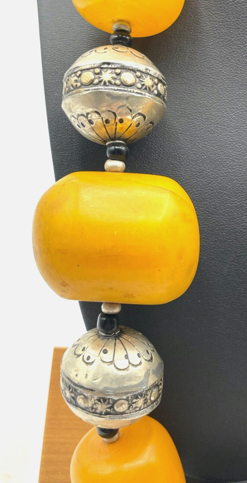 Attraktive Mega vintage Ethno Style Halskette Amber Look handgefertigt Unikat 642