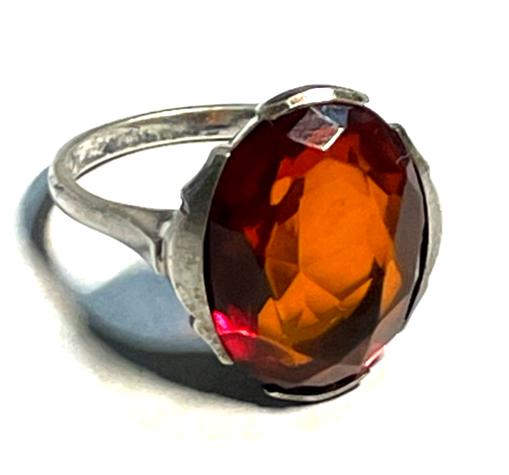 Antik 830 Silber Ring mit Bernstein geschliffen facettiert 30er J RG 53 Ø 16,8mm9