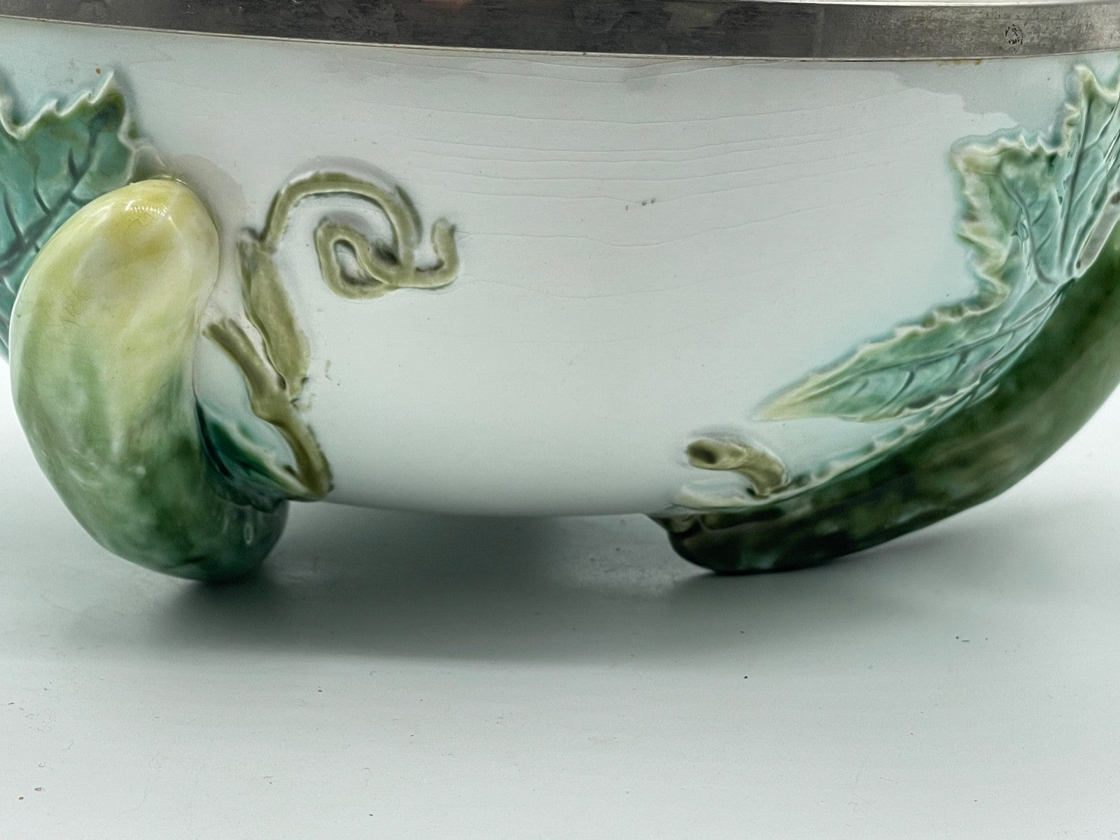 Jugendstil WMF dekorative Anbietschale Salatschüssel Gurken Dekor Straussenmarke8