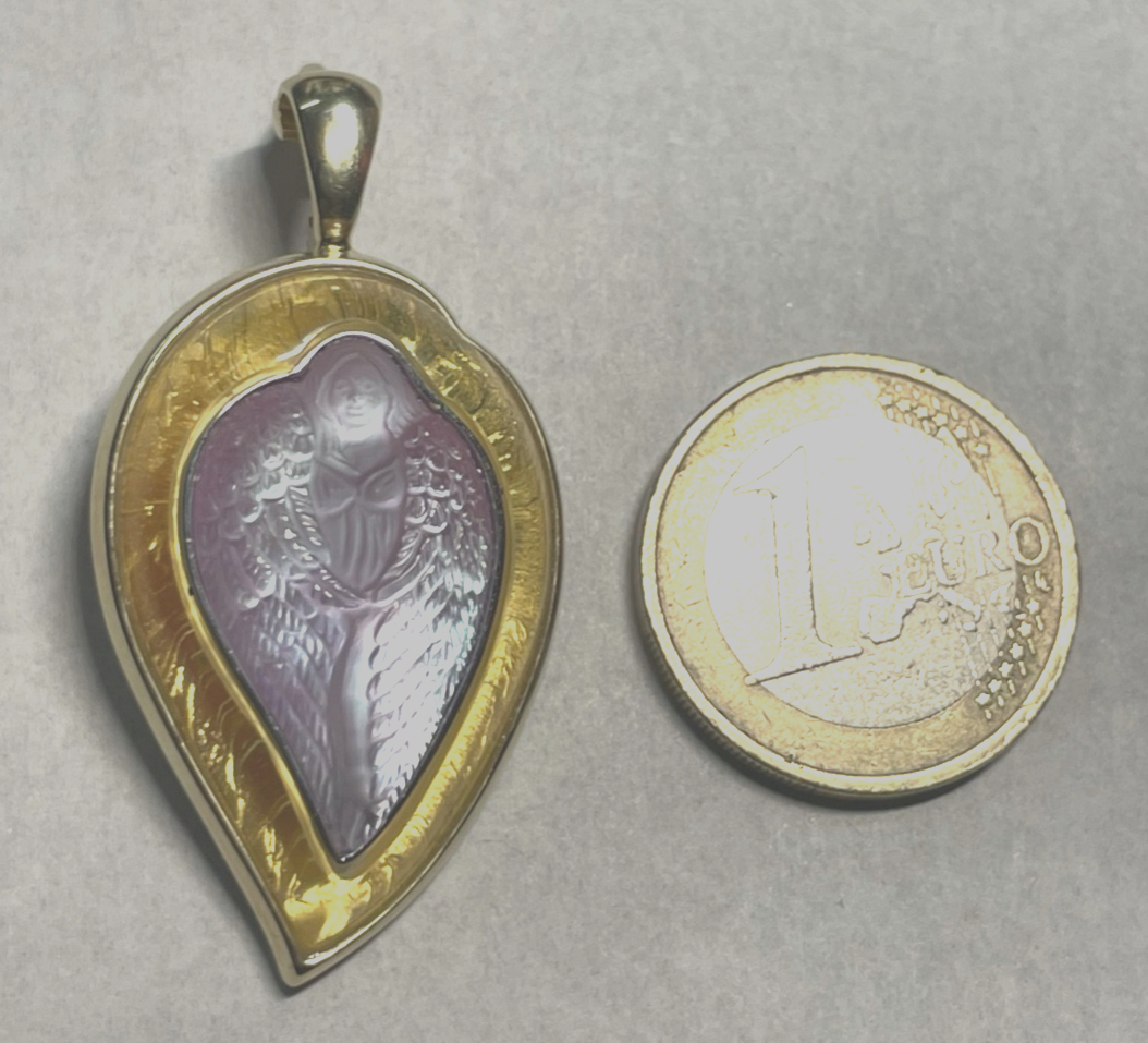 Massiver 585 Gold 14 K Clip Anhänger Bergkristall Cameo Schutzengel Juwelier5